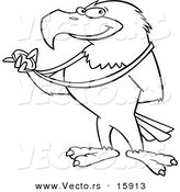 Vector of a Cartoon Bald Eagle Holding a Medal - Outlined Coloring Page Drawing by Toonaday
