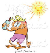 Vector of a Cartoon Man Putting Sunblock on His Bald Head on a Hot Summer Day by Gnurf