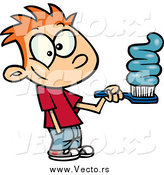 Vector of a Cartoon Red Haired Boy Going Overboard on Toothpaste by Toonaday