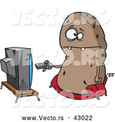 Vector of a Obese Cartoon Couch Potato Character Flipping Through Channels on the Tv by Toonaday