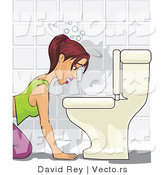 Vector of a Sick Girl Hovering over a Toilet Preparing to Vomit by David Rey