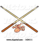 Vector of Cartoon Chicken Wings and Crossed Billiards Pool Cue Stick by LaffToon