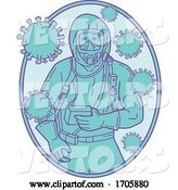 Vector of Cartoon Coronavirus Medical Worker Haz Chem Suit-OVAL-MLINE by Patrimonio