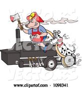 Vector of Cartoon Fireman Dalmation and Pig on a Smoker Bbq by LaffToon