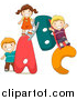 Cartoon Vector of Kids Playing on an a B C Alphabet Letters by BNP Design Studio